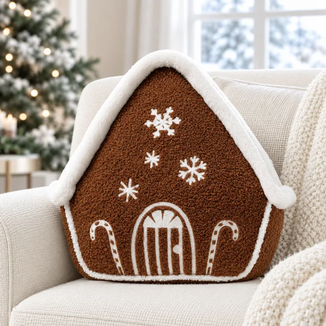 Plush Gingerbread House Shaped Christmas Pillow