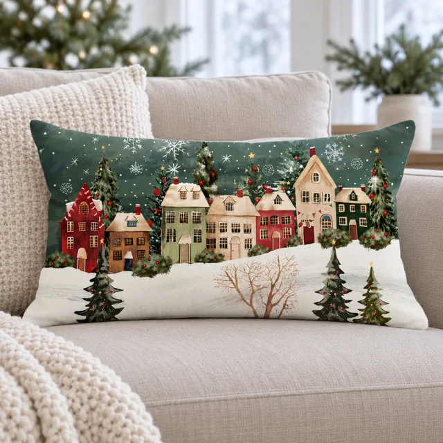 Winter Forest House Snowflake Lumbar Pillow Cover, 12x20