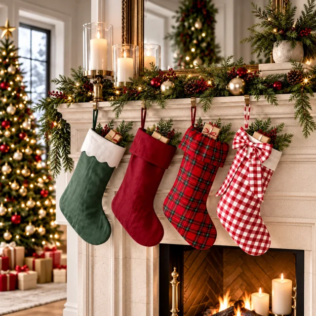 4 Pack Vintage Tartan Christmas Stockings