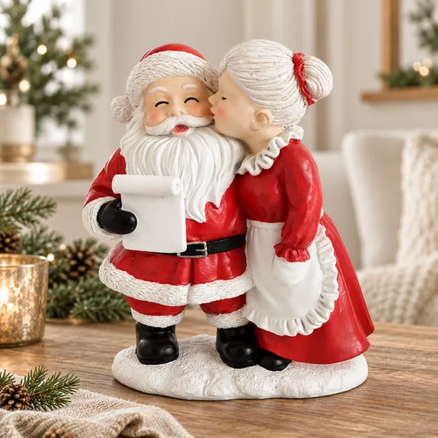 Mr and Mrs Santa Claus Resin Figurines Duo