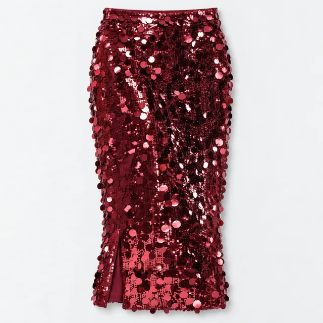 JASGOOD Sequin Skirt for Women Elastic High Waist Midi Skirt
