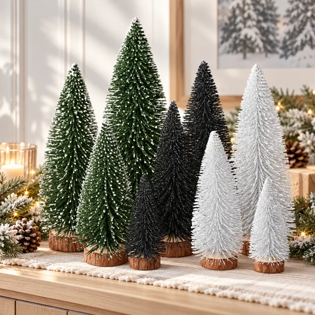 Mini Christmas Trees in Four Sizes, Set of 9