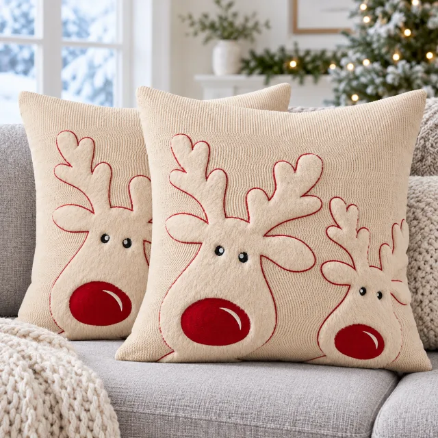 Beige Elk Christmas Pillow Covers, 18x18 Set of 2