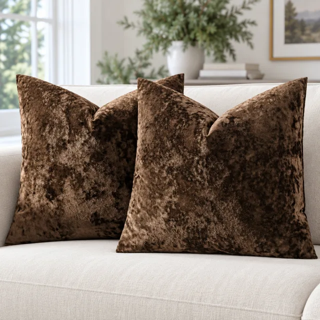 Velvet Fall Pillow Covers, 20x20 Brown Set of 2