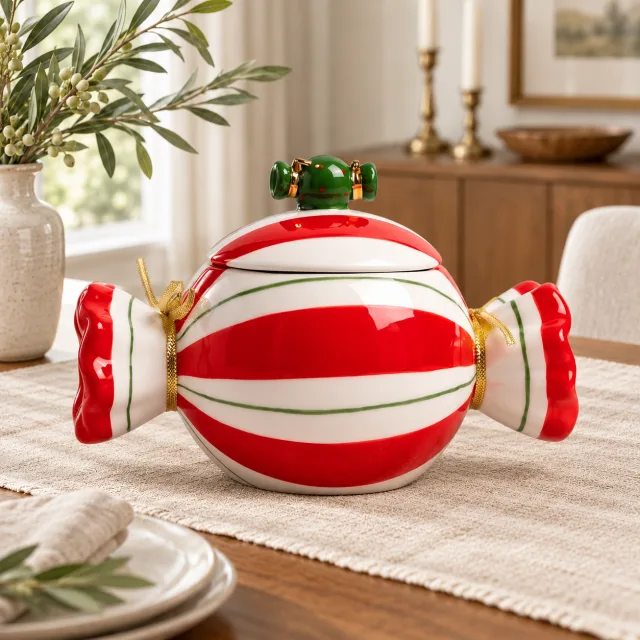 Christmas Candy Jar with Lid, Ceramic Canister