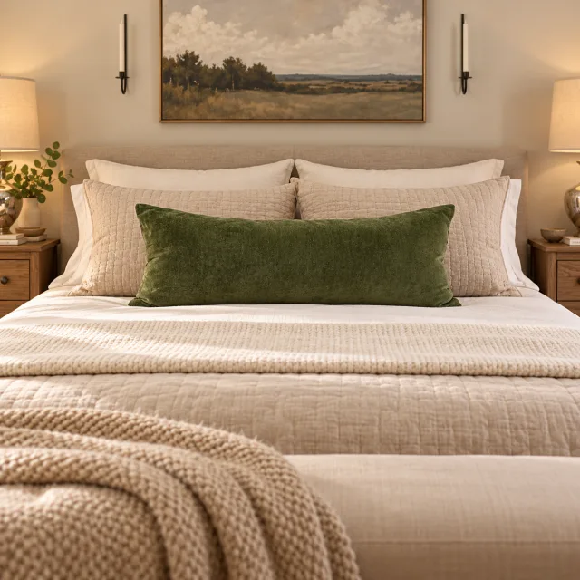 Chenille Lumbar Pillow Cover, 14x36 Moss Green
