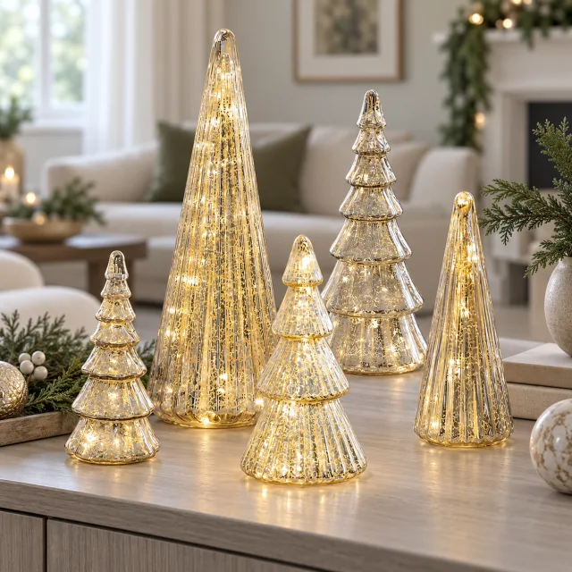 Mercury Glass Christmas Trees, Set of 5