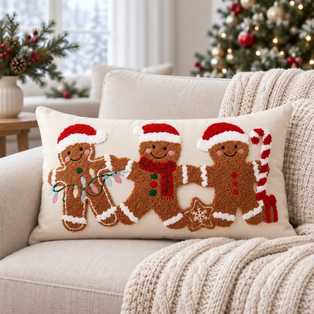 Gingerbread Christmas Lumbar Pillow Covers, 12x20