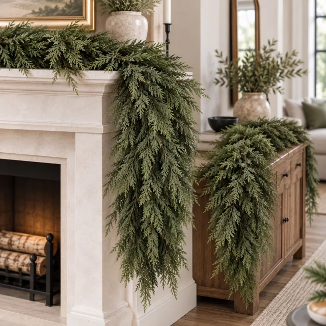 Lifelike Artificial Cedar Garland for Mantel, 9FT, 2 Pcs