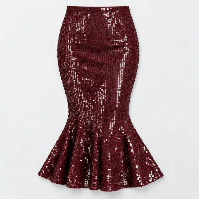 Sequin Skirt for Women Stretchy Fishtail Bodycon Sparkly Midi Skirt