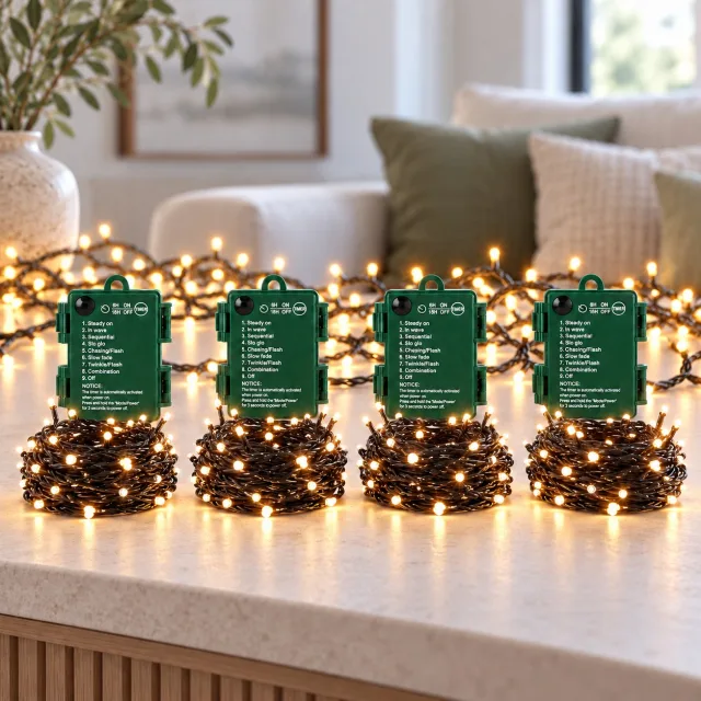 Battery Operated Outdoor Christmas Lights, 4 Pack 10Ft 120 LED