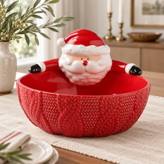 Ceramic Santa Christmas Candy Bowl, 6.5 Inch