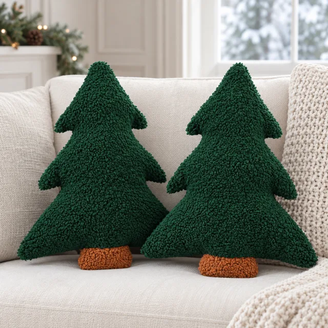 Christmas Tree Plush Pillows, Set of 2