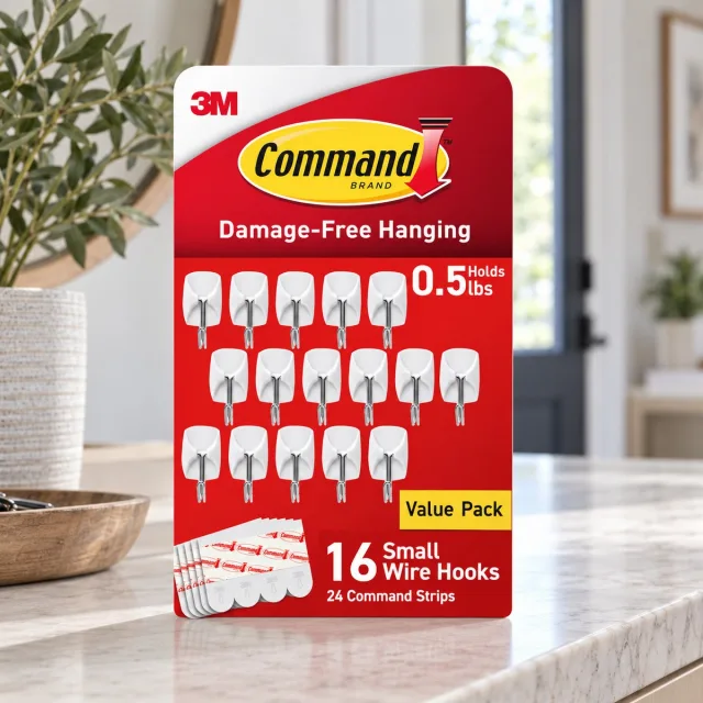 Command Small White Wire Hooks, 16 Hooks, 24 Strips