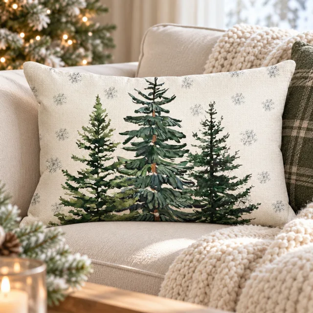 Christmas Trees Snowflake Pillow Cover