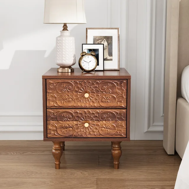 Tall 2-Drawer Farmhouse Nightstand