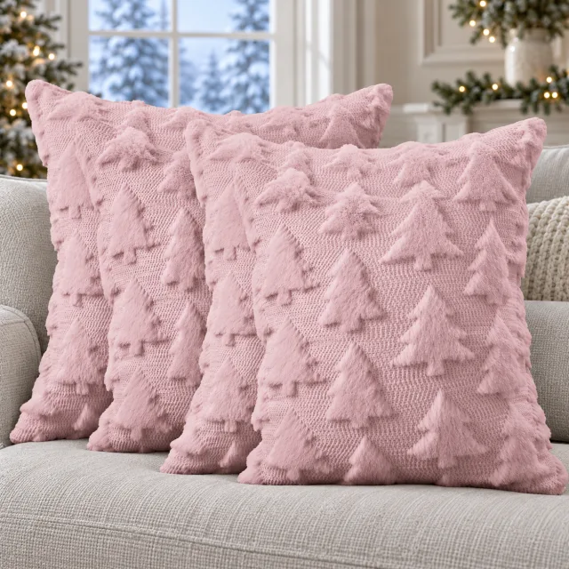 Christmas Tree Pillow Covers, 18x18 Set of 2 Pink