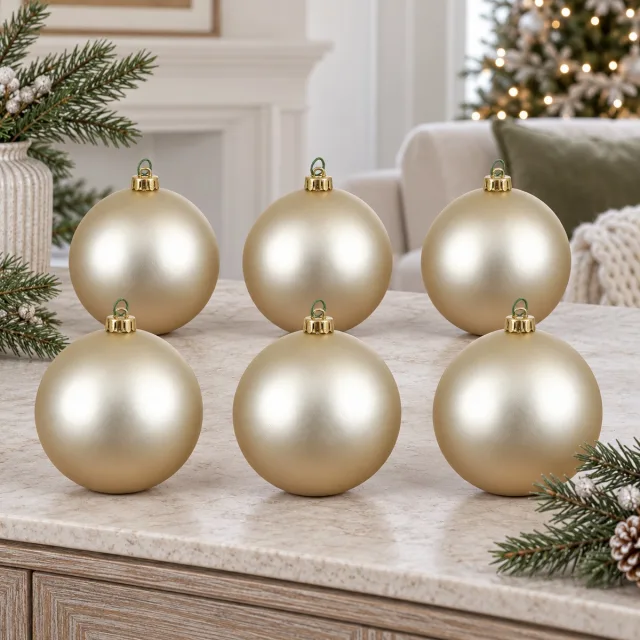Vickerman 4-Inch Champagne Matte Ball Ornaments, 6 per Bag