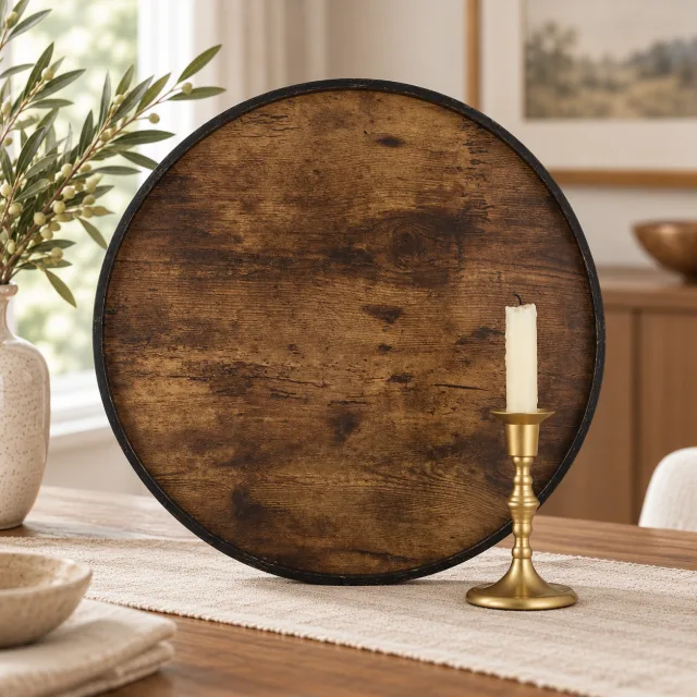 Hanobe 17.7 Inch Round Decorative Tray, Vintage Brown