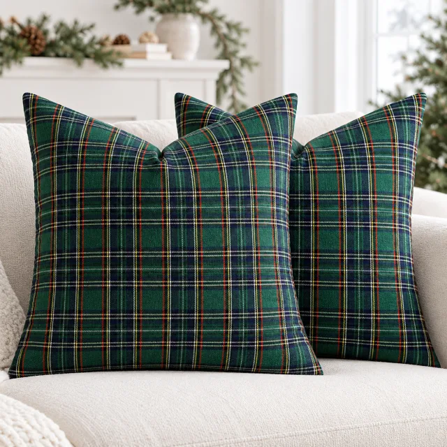 Christmas Tartan Plaid Pillow Covers, 18x18 Green