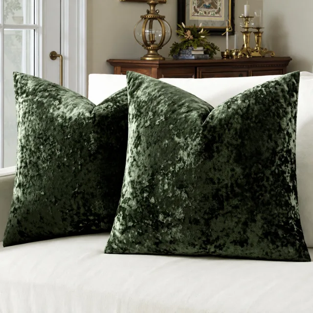 Velvet Christmas Pillow Covers, 20x20 Dark Green