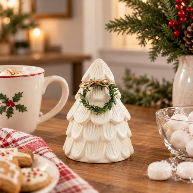 Mud Pie Small White Christmas Tree Canister