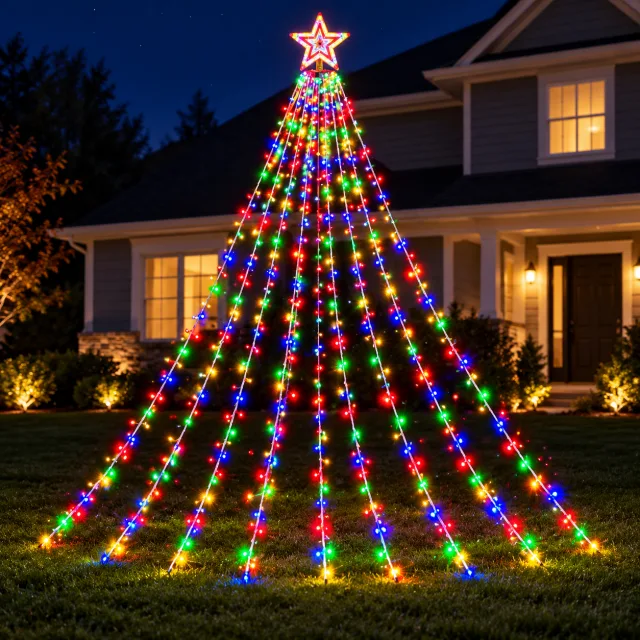 Aokudoni Outdoor Christmas Waterfall Lights, 12.6 FT 350 LED
