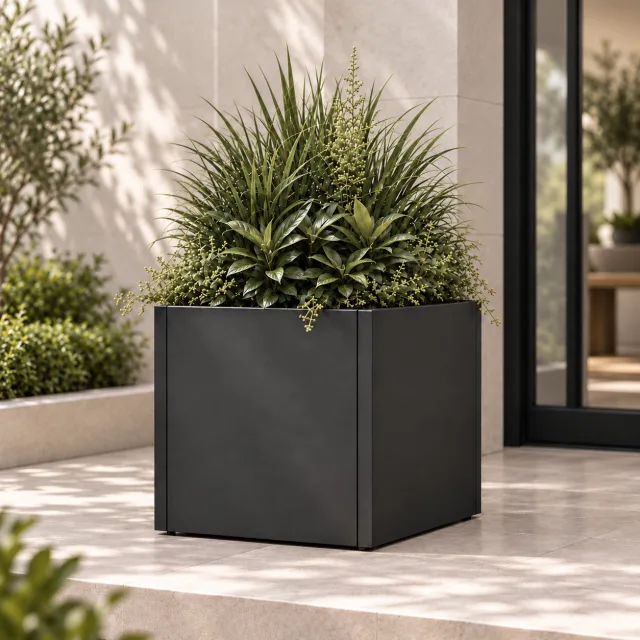 Galvanized Steel Square Planter, Indoor & Outdoor