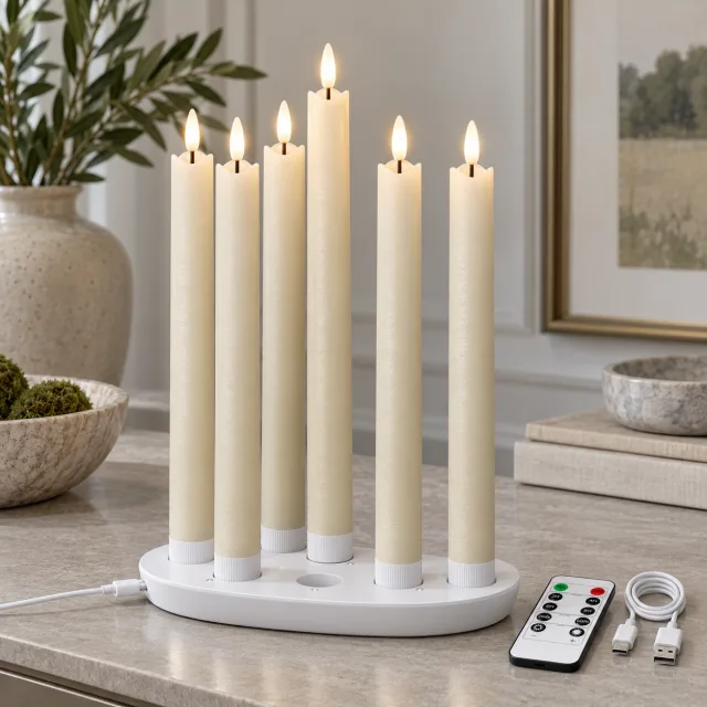 Rechargeable Flameless Taper Candles with Remote, 6 Pcs