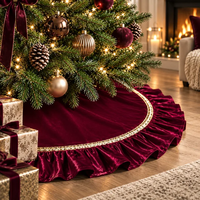 48 Inch Wine Red Velvet Christmas Tree Skirt