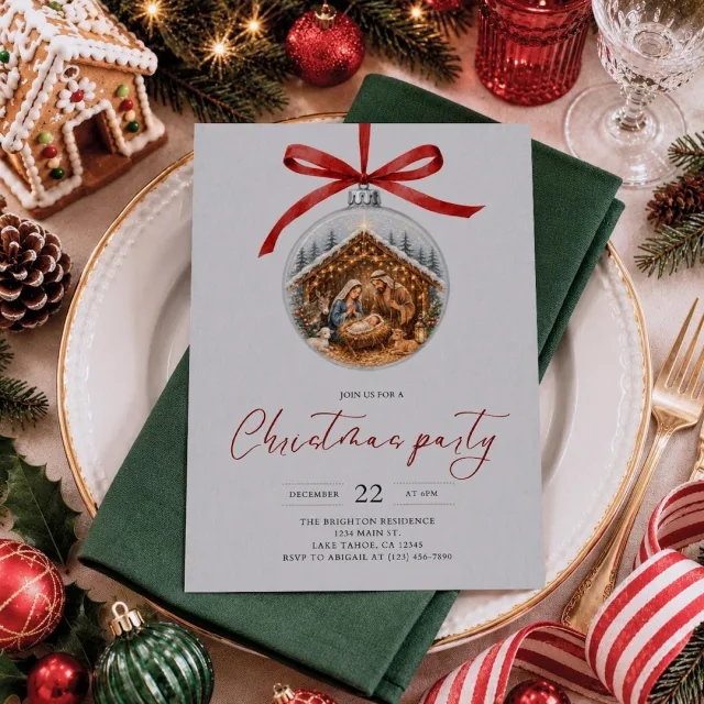 Nativity Ornament Christmas Party Invitation