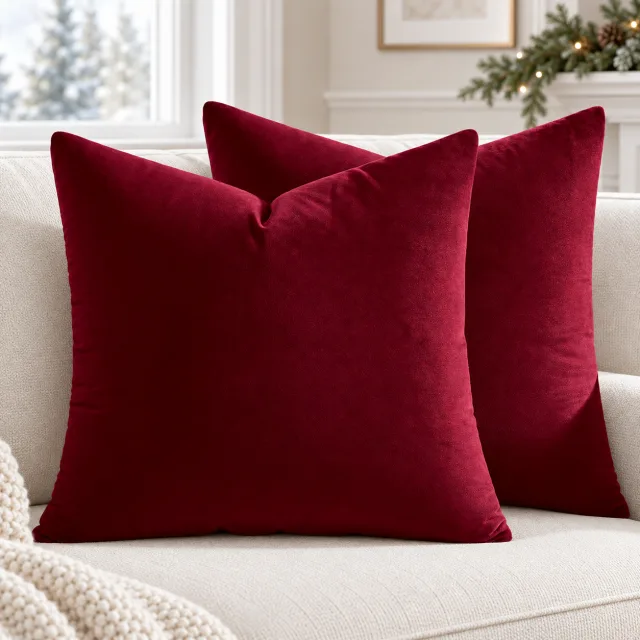 Euro Velvet Christmas Pillow Covers, 24x24 Wine Red