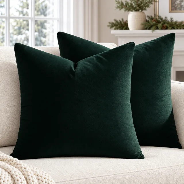 Euro Velvet Christmas Pillow Covers, 24x24 Army Green
