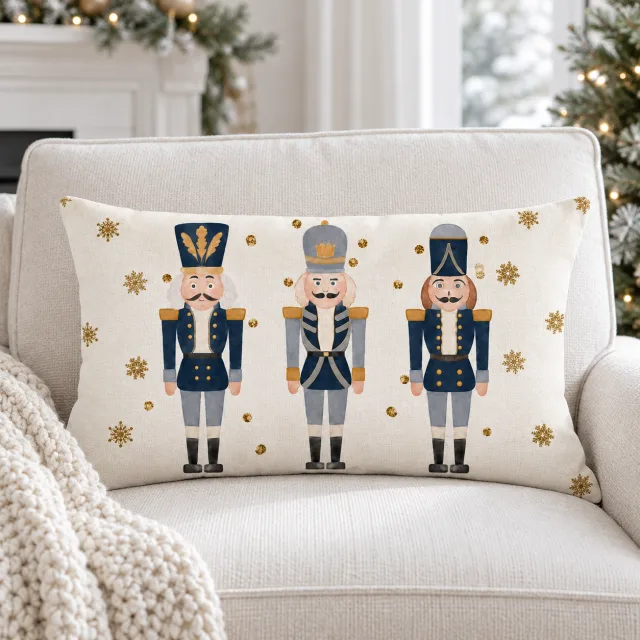 Blue Gold Nutcracker Christmas Pillow Cover, 12x20