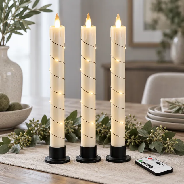 Flameless Cone Candles with Star String Lights, Set of 3