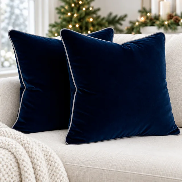 Polyester Throw Pillow Covers, 20x20 Navy Blue and Grey, 2 Pack