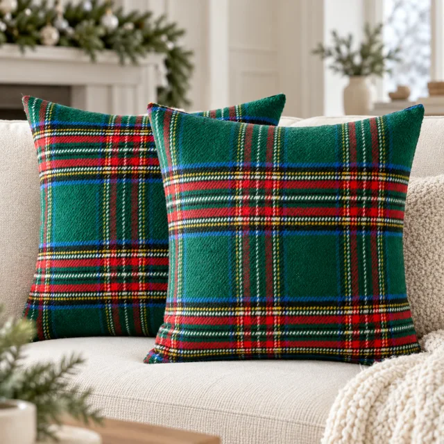 Christmas Plaid Pillow Covers, 18x18 Set of 2 Green