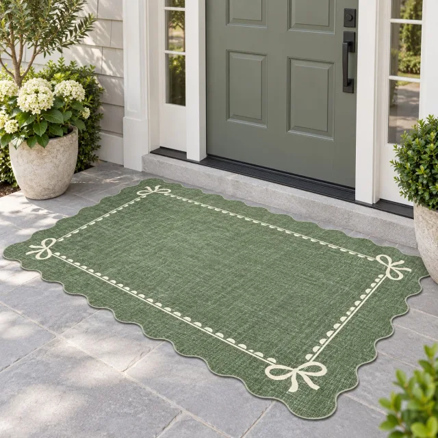 Scalloped Bow Washable Rug, 3x5 Green