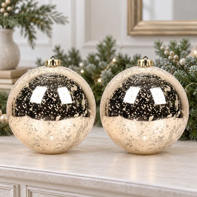 Extra Large Champagne Mercury Ball Ornaments, 6 inch, 2 Pcs