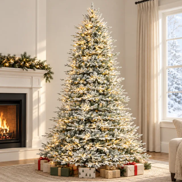 SHareconn 8ft Snow Flocked Spruce Pre-lit Christmas Tree, White
