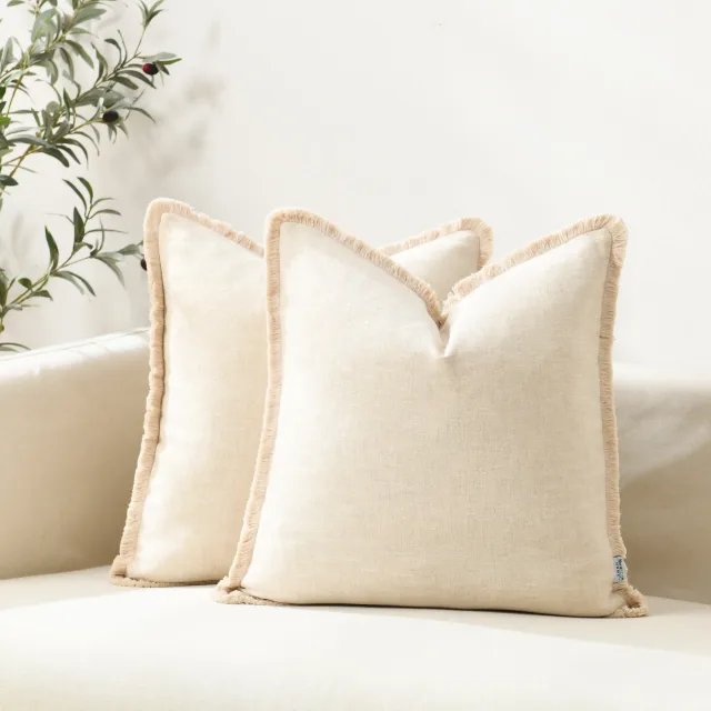 Washed Linen Pillow Cover with Tassel Edge
