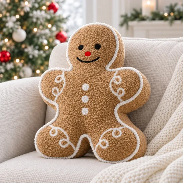 Plush Teddy Gingerbread Man Christmas Pillow