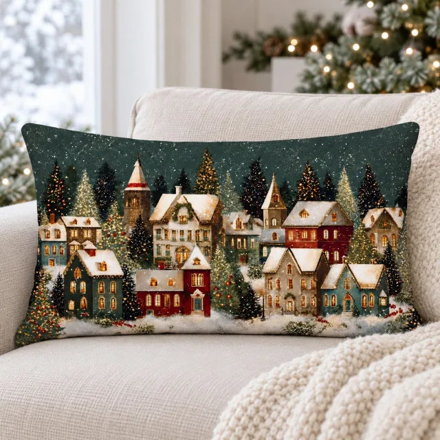 Neutral Christmas Tree Vintage Village Pillow Covers, 12x20