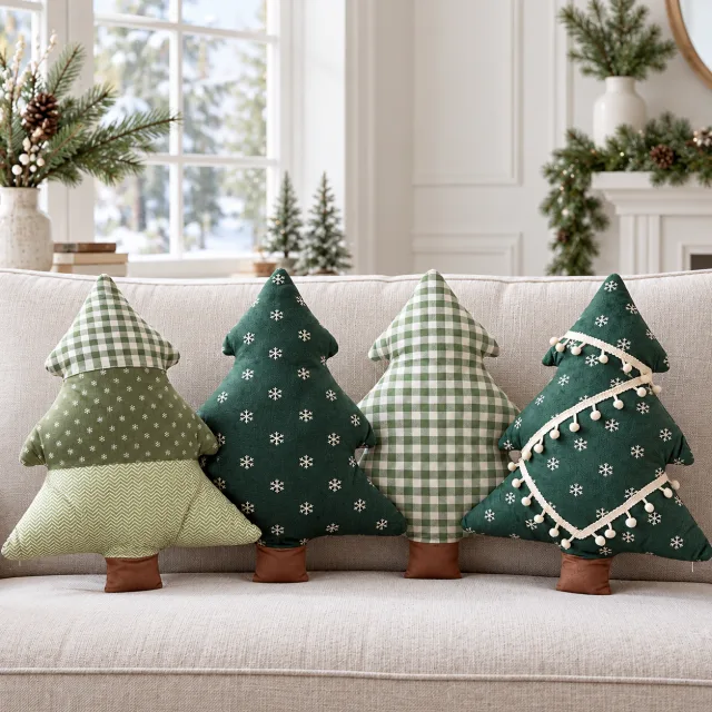 Christmas Tree Shaped Throw Pillows, 4 Pcs Green
